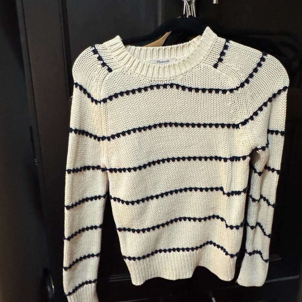 Madewell Cream and Black Crew Neck Sweater